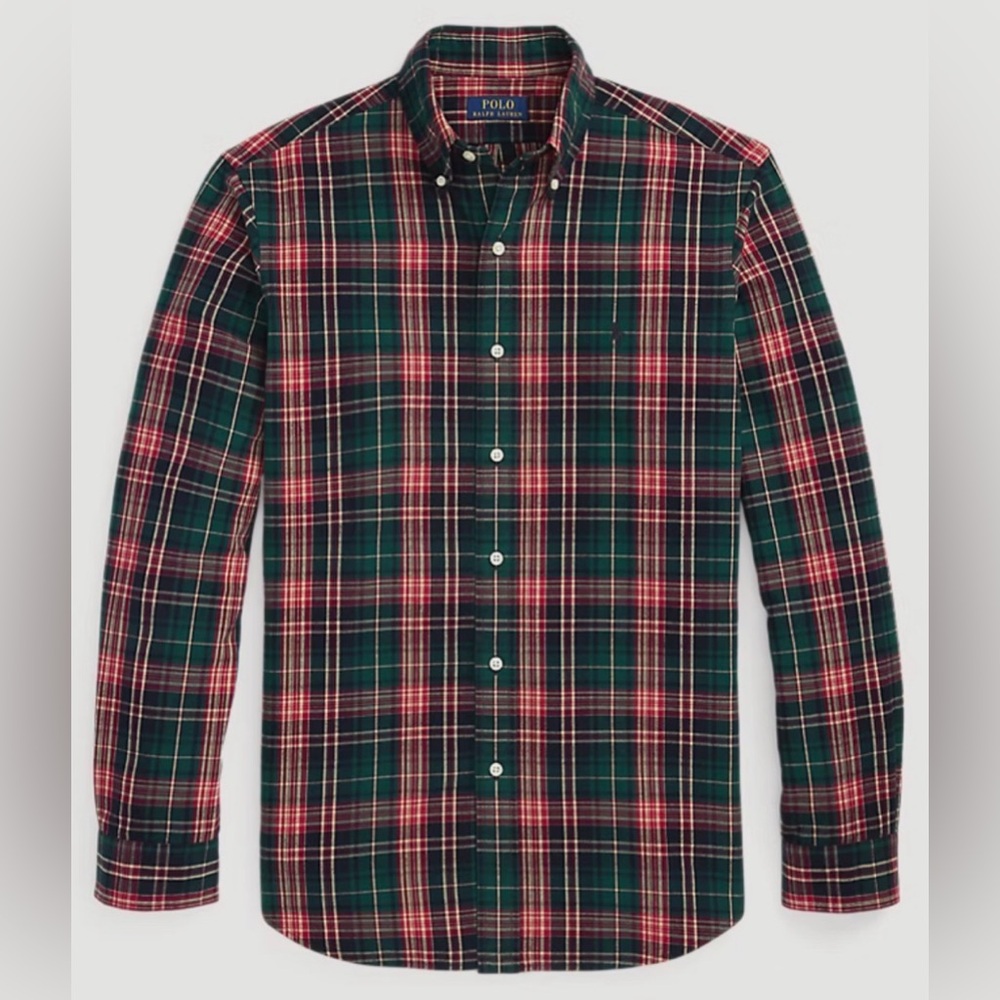Polo Ralph Lauren Big Tall Red Green Plaid Long Sleeve Brushed Oxford Shirt 3LT
